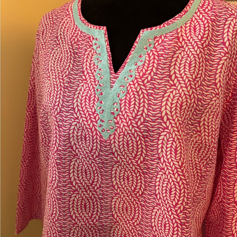Talbots Pink and Mint Green Patterned Blouse